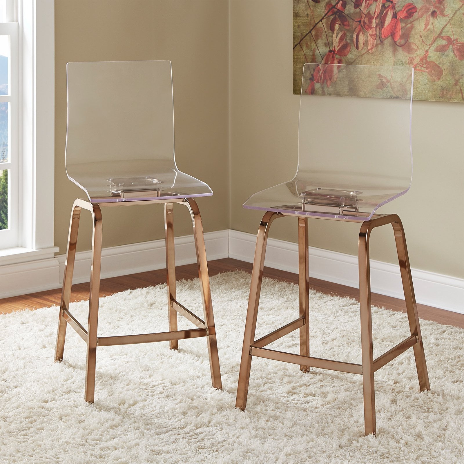 Chelsea Lane Acrylic and Chrome Swivel Stool, Set of Two, Counter Height