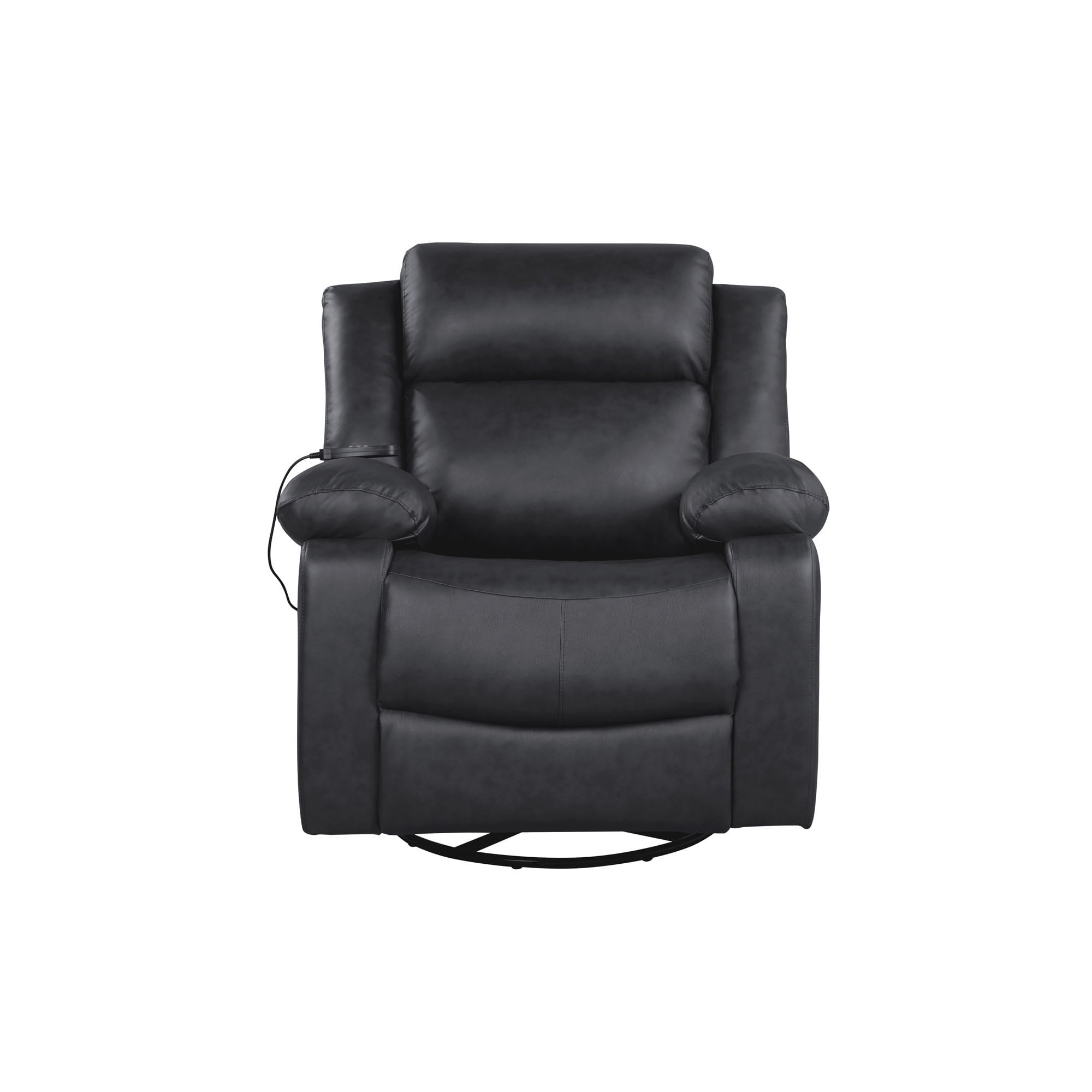 Elm & Oak Maxima Standard Manual Swivel Recliner with Massage and Heat, Black Faux Leather