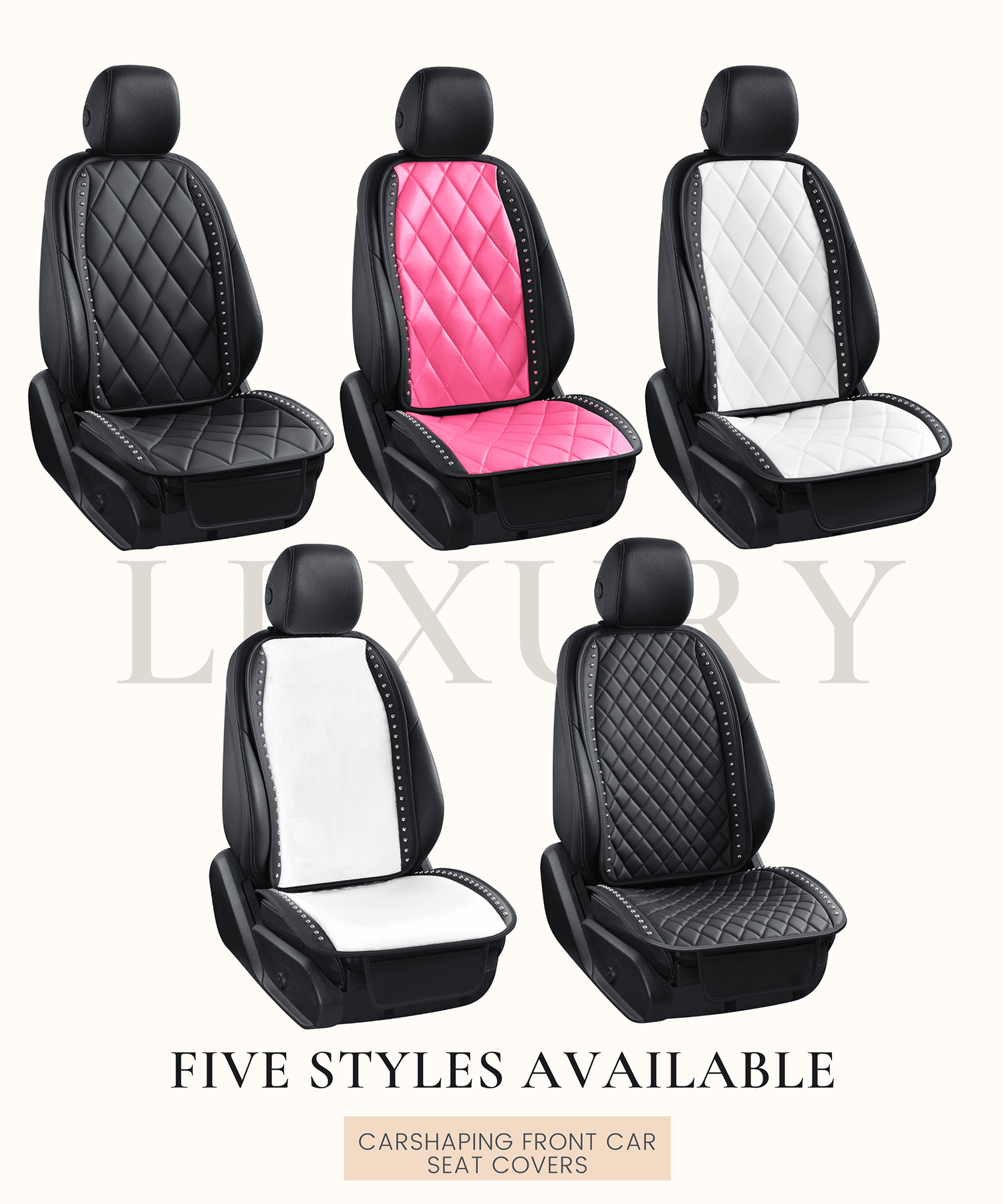 Carshaping Universal Fit Car Seat Covers, Exquisite Custom Leather Material, Unique Studded Style Seat Cushions
