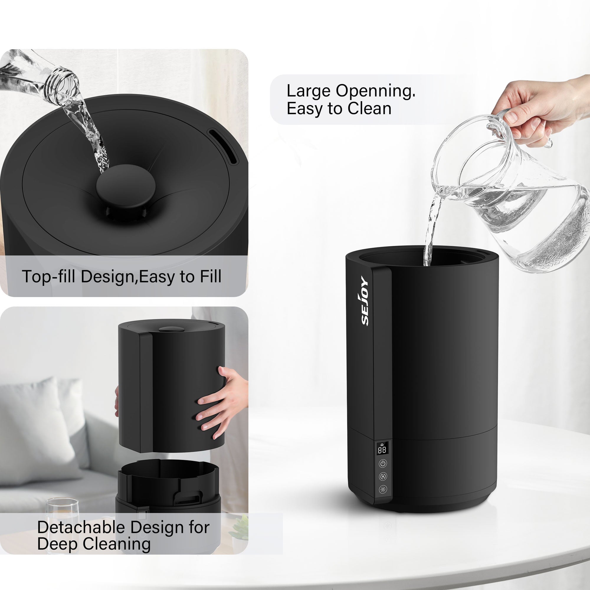 Sejoy Humidifiers for Bedroom, Quiet (3.5L Water Tank) Cool Mist Top Fill Essential Oil Diffuser for Baby Nursery and Plants,  Rapid Ultrasonic Humidification for Home Large Room,Black