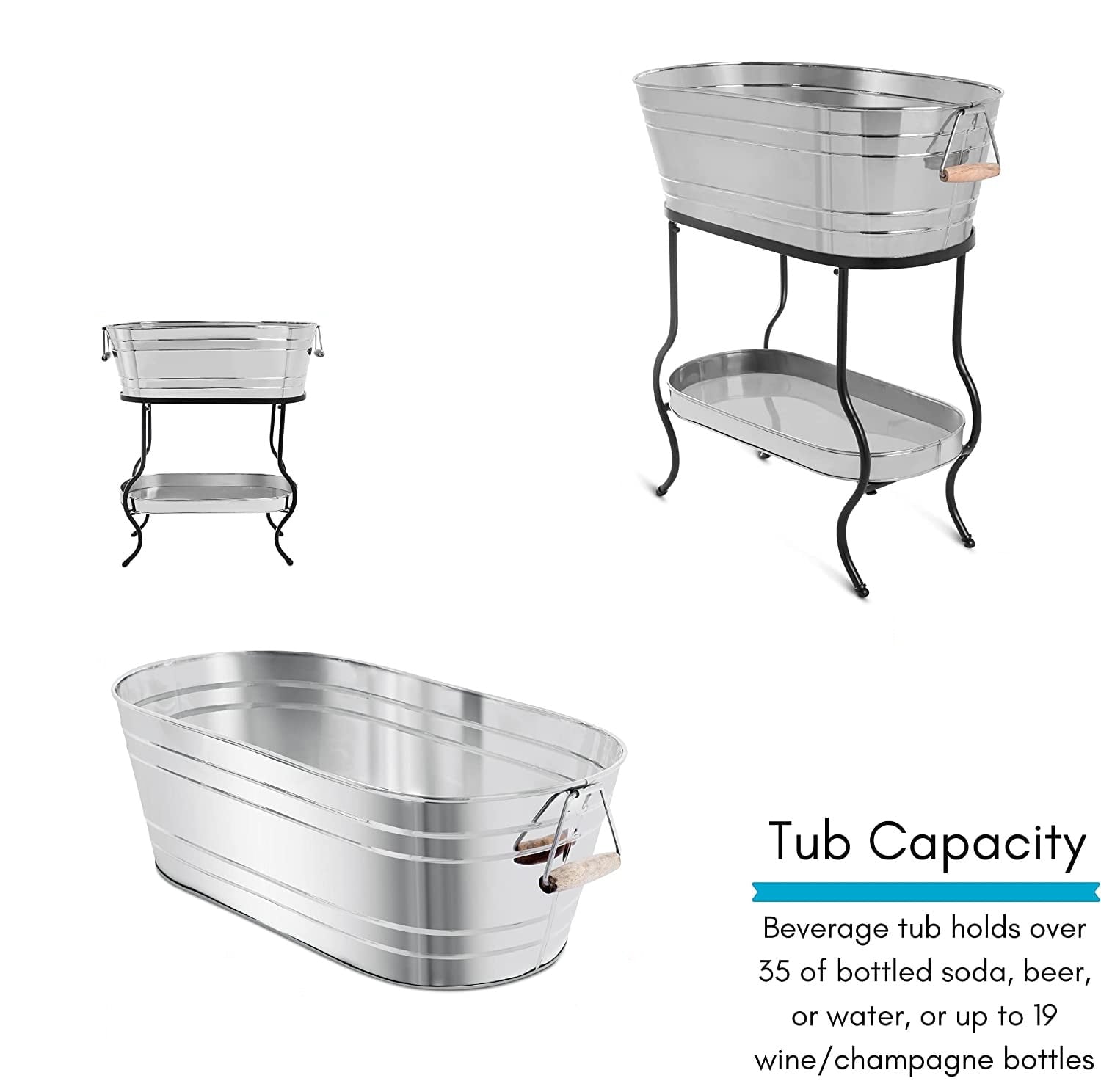 Steel Galvanized Beverage Tub with Stand and Drip Pan Tray - Oval shape (Large Size) by MG Decor - Madhu Collection