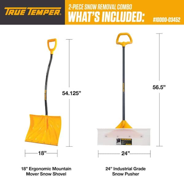 2-Piece Snow Removal Combo with Shovel and Pusher Garden Tool Set