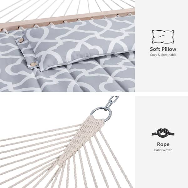 12 ft. Free Standing, 475 lbs. Capacity, Heavy-Duty 2-Person Hammock with Stand and Detachable Pillow in Grey
