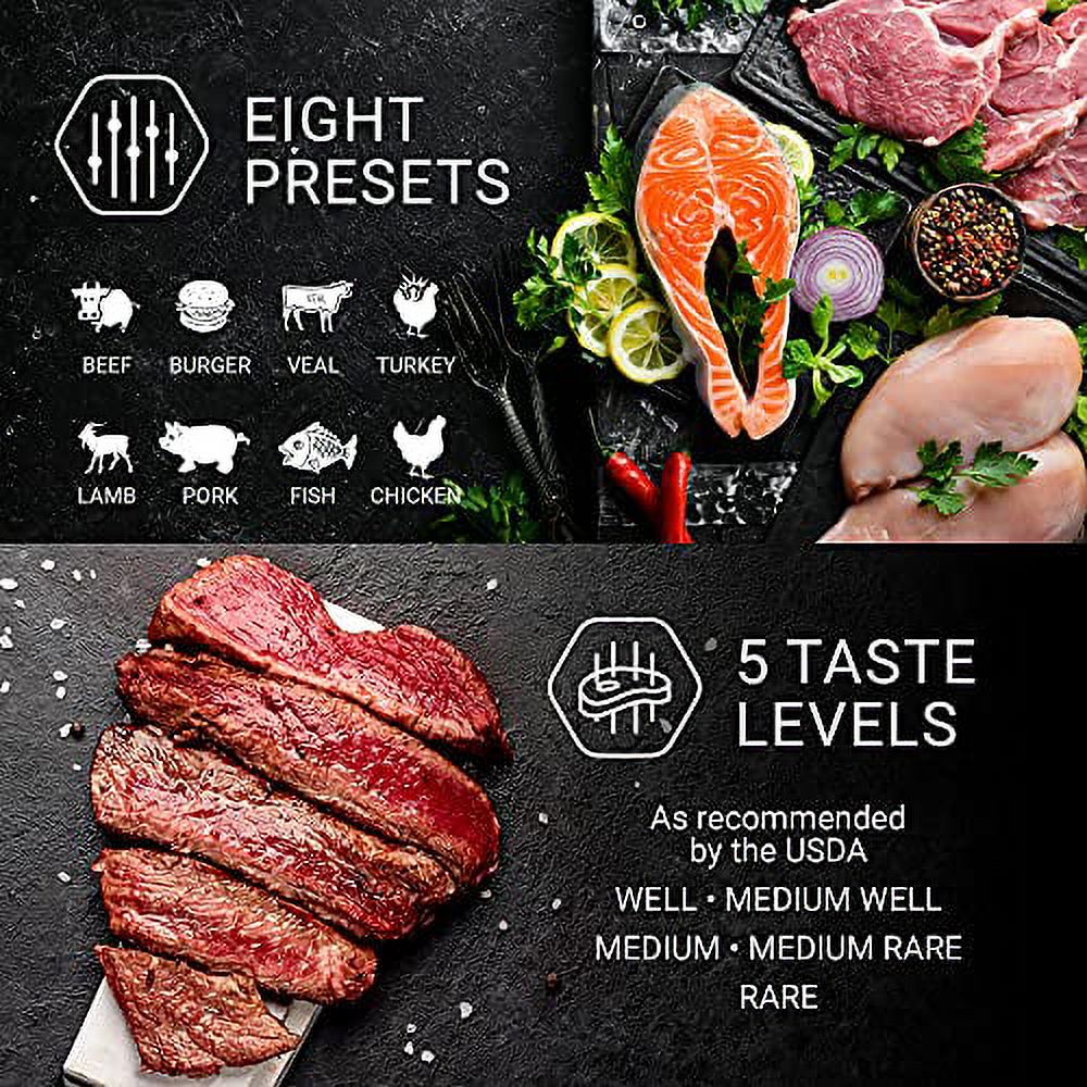 Meat Thermometer Wireless - Digital Grill Thermometer for Outside Grill, BBQ Thermometer, Meat Thermometer for Smokers, Cooking, Oven, Grilling - 490Feet Remote Kitchen Food Thermometer, Grey