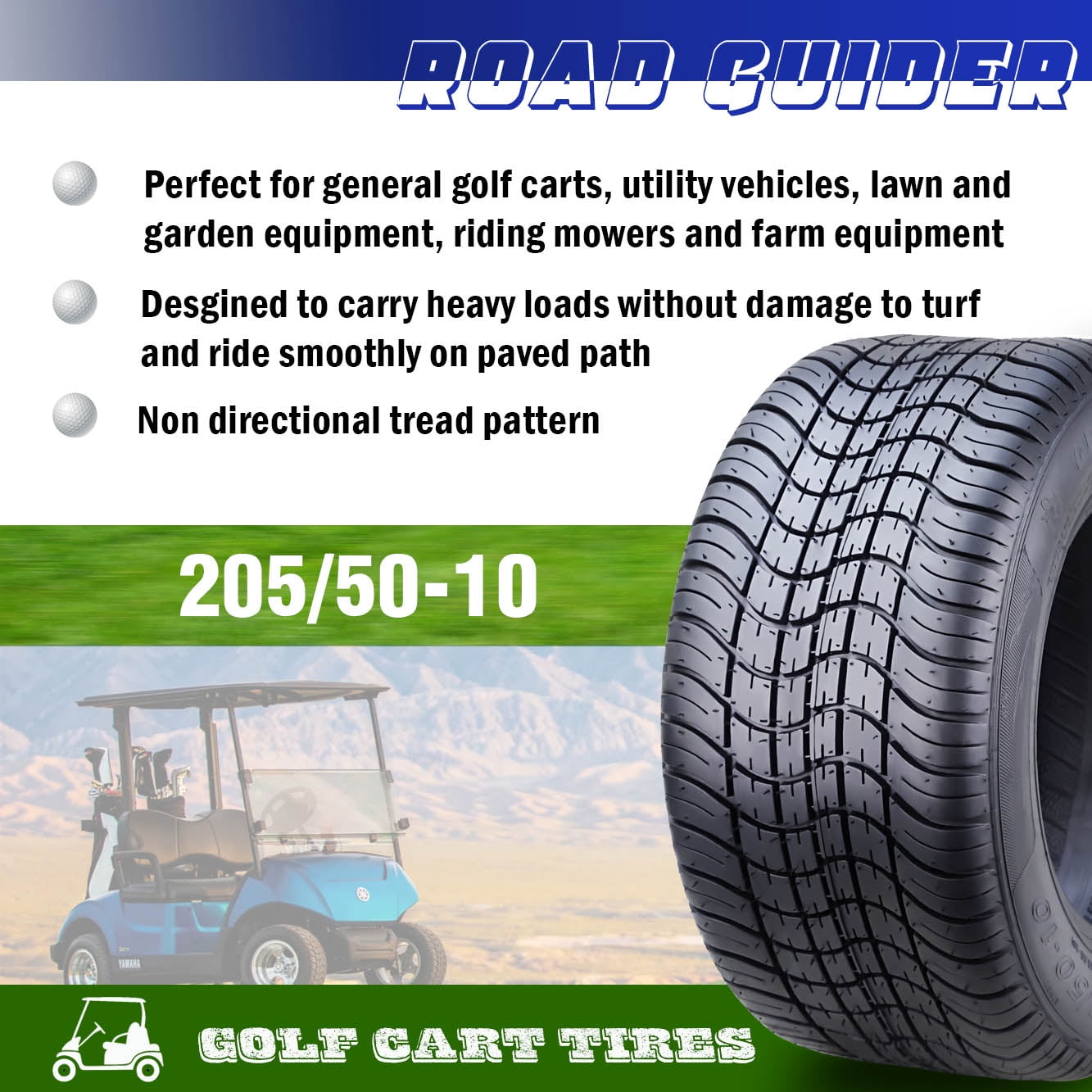 ROADGUIDER 205/50-10 Golf Cart ATV Tires 4 Ply 205/50x10 14002