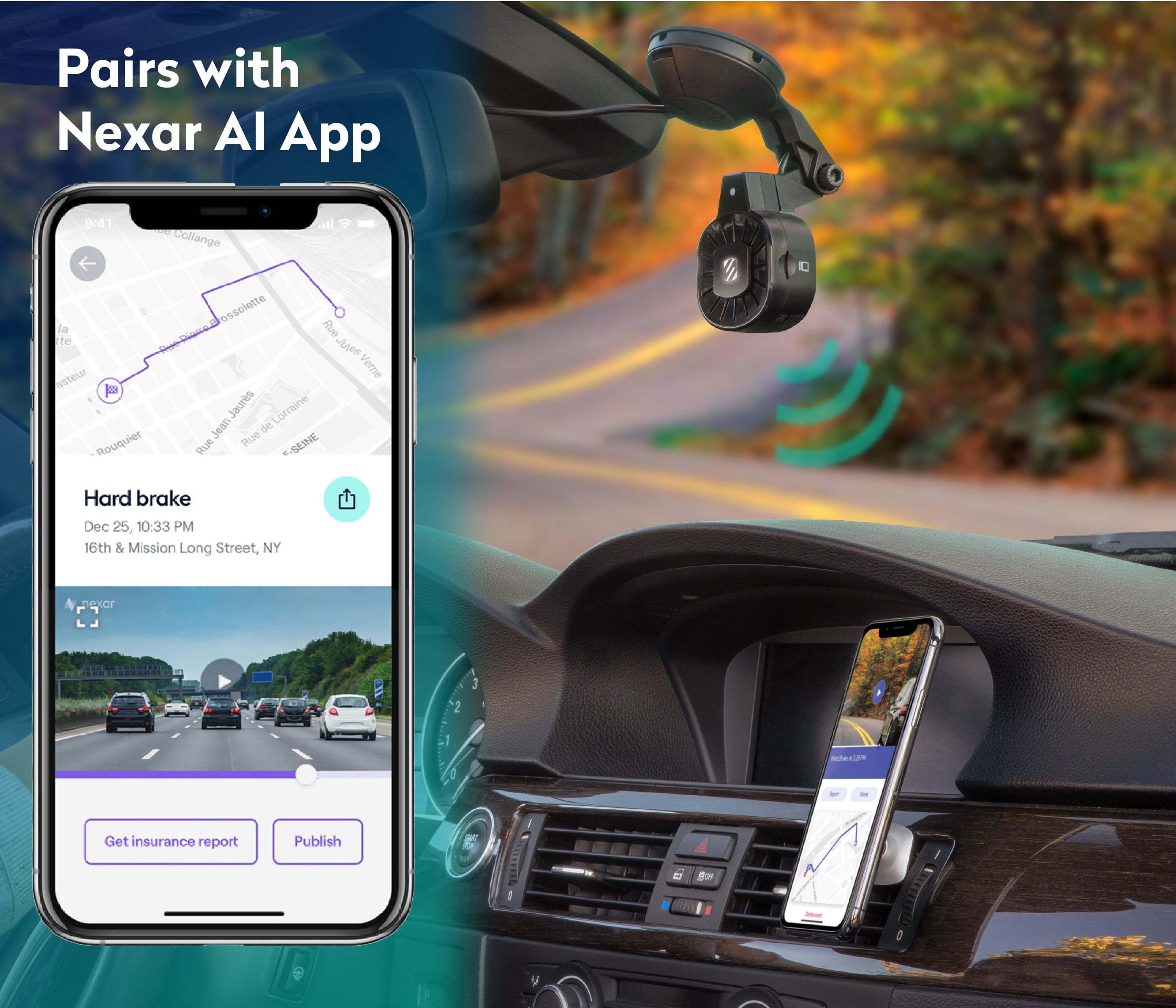 Scosche NEXC11032W-SP1 Full HD Smart Windshield Mount Car Dash Cam Powered by Nexar Black