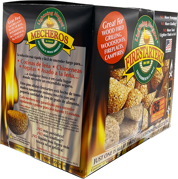 Lightning Nuggets - All Natural Fire Starters - Lightning Nugget 35 Count box with each nugget measuring 2 1/8