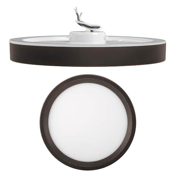 9 in. White, Oil Rubbed Bronze Trims 800 Lumens LED Flush Mount Ceiling Light Fixture with Night Light Adjustable CCT