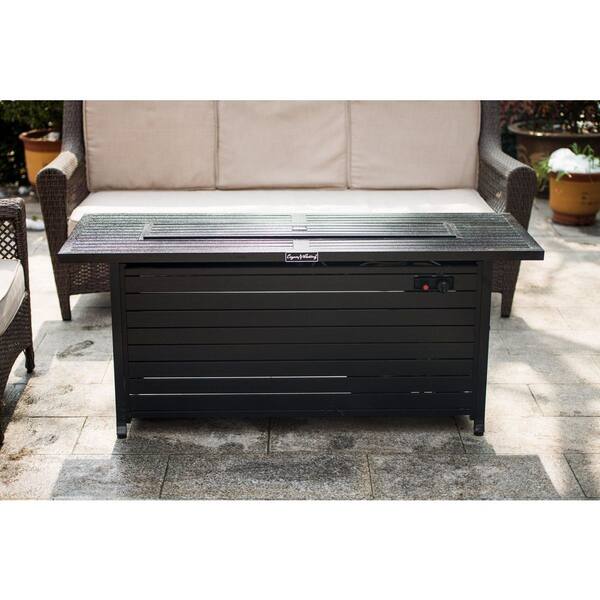 Aluminum Retangular Fire Pits Table with Lid, Fire Glass for Garden Backyard Deck Patio-Mocha