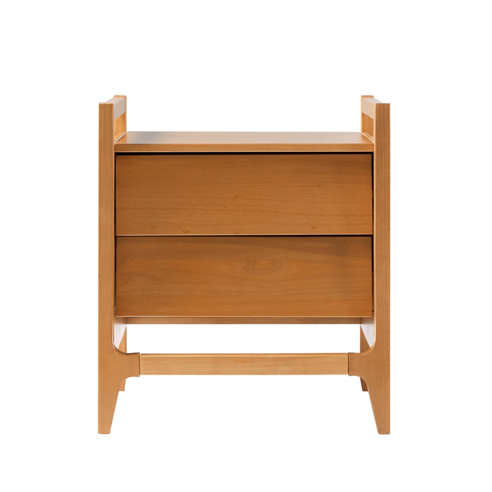 Walker Edison Mid-Century Modern Solid Wood 2-Drawer Nightstand, Caramel