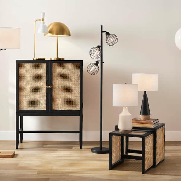 Keswick 21.25 in. Black and Light Wood Grain Accent Lamp