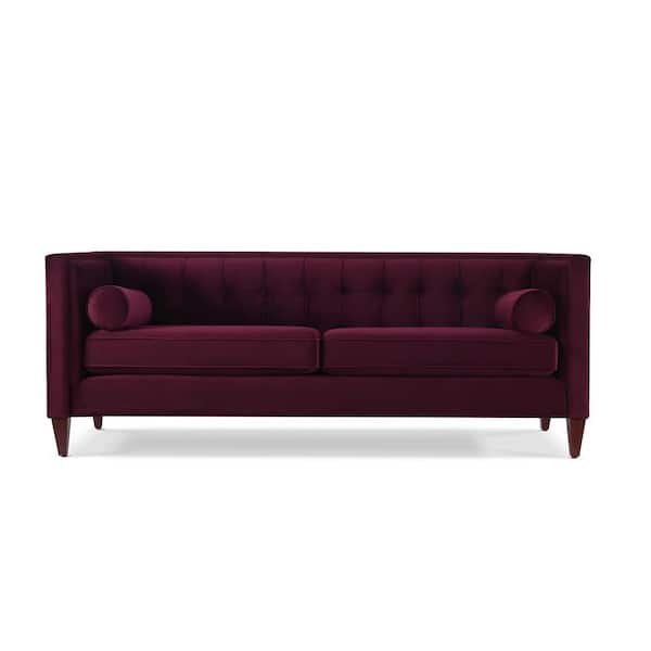 Jack 84 in. Burgundy Velvet 3-Seater Tuxedo Sofa with Removable Cushions