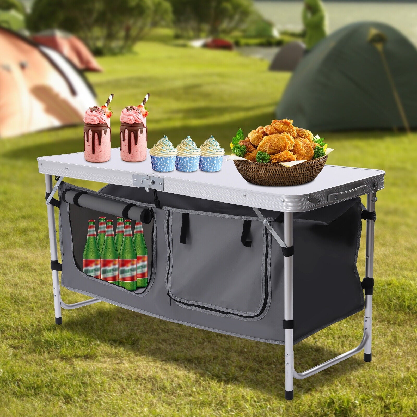 Folding Camping Table Portable Aluminum Camping Table Height Adjustable Camping Cook Station for Indoor Outdoor