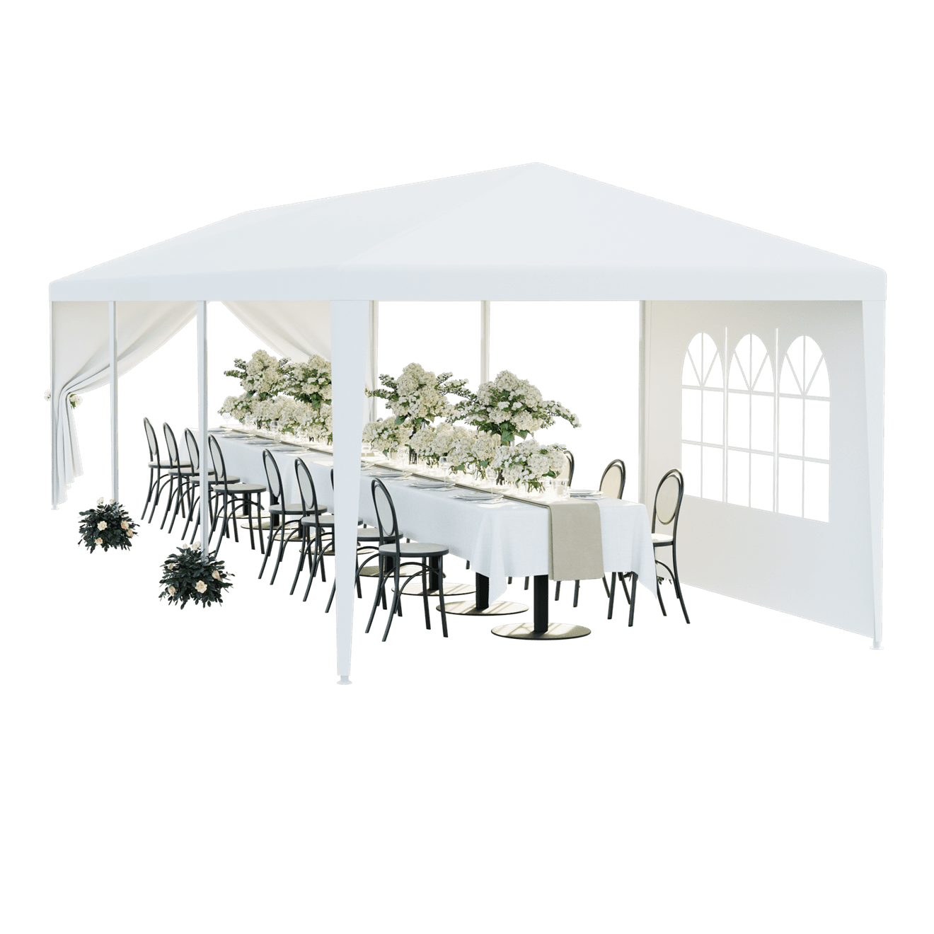ZENY Wedding Party Tent Gazebo Canopy 6 Window-Walls with 2 Walls 10 x 30', White