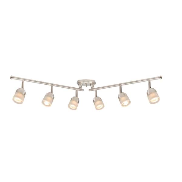 Spence 3.85 ft. 6-Light Brushed Nickel Flexible Track Lighting Kit with Frosted Glass Shades