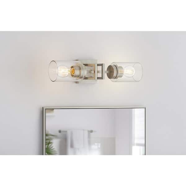 Westerling 19 in. 2-Light Brushed Nickel Linear Bathroom Vanity Light Fixture with Clear Glass Shades