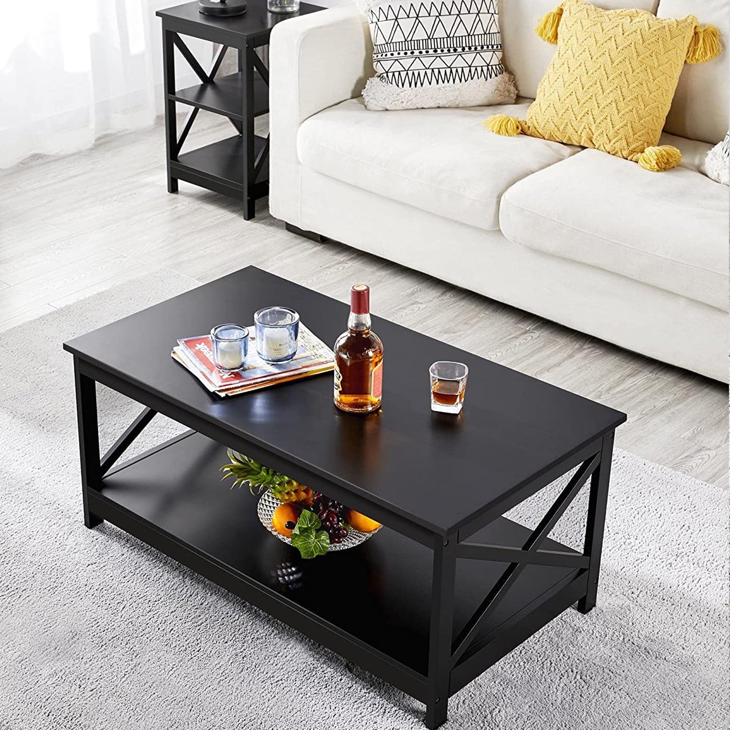 YouYeap Coffee Table Living Room Furniture Table with Storage Shelf, Black