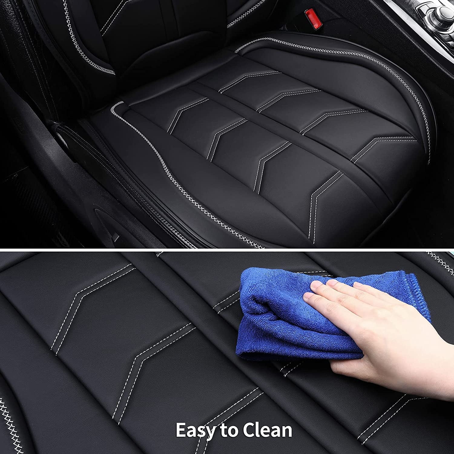 Coverado Front Seat Covers, Waterproof Leatheratte Car Seat Protector 2 Pieces, Protective Seat Cushions Universal Fit Most Vehicles, Sedans, SUVs, Trucks and Vans, Line Pattern