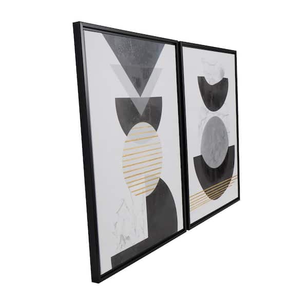 2- Panel Abstract Mid Century Modern Geometric Framed Wall Art with Gold Foil Accents 32 in. x 24 in.