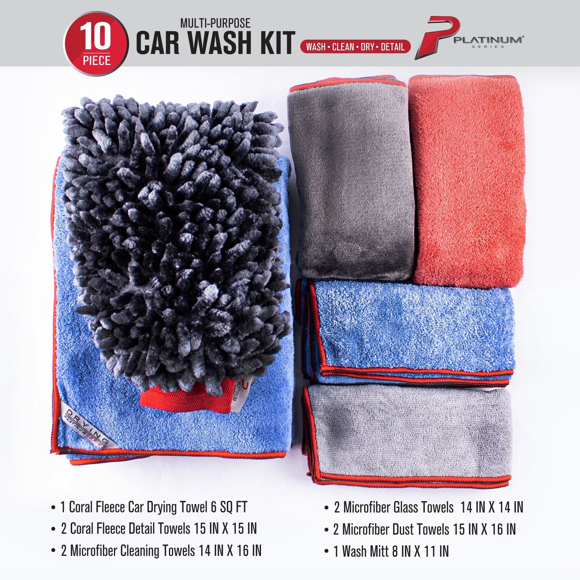 Platinum Series Complete Microfiber Car Wash Kit, 10 Piece, Machimpex USA