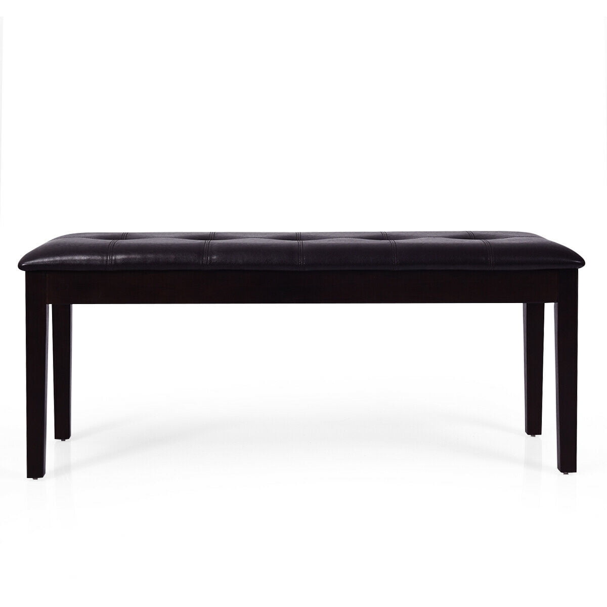 Gymax Upholstered PU Dining Room Bench Solid Wood Button Tufted Dining Room Bench