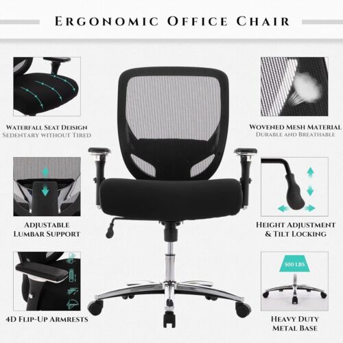 Big and Tall Office Chair 500lbs Heavy Duty Ergonomic Mesh Chair Computer