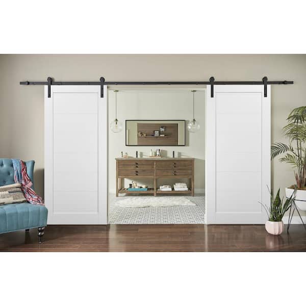 60 in. x 96 in. 1-Panel White Finished Solid Pine MDF Sliding Barn Door with Hardware Kit