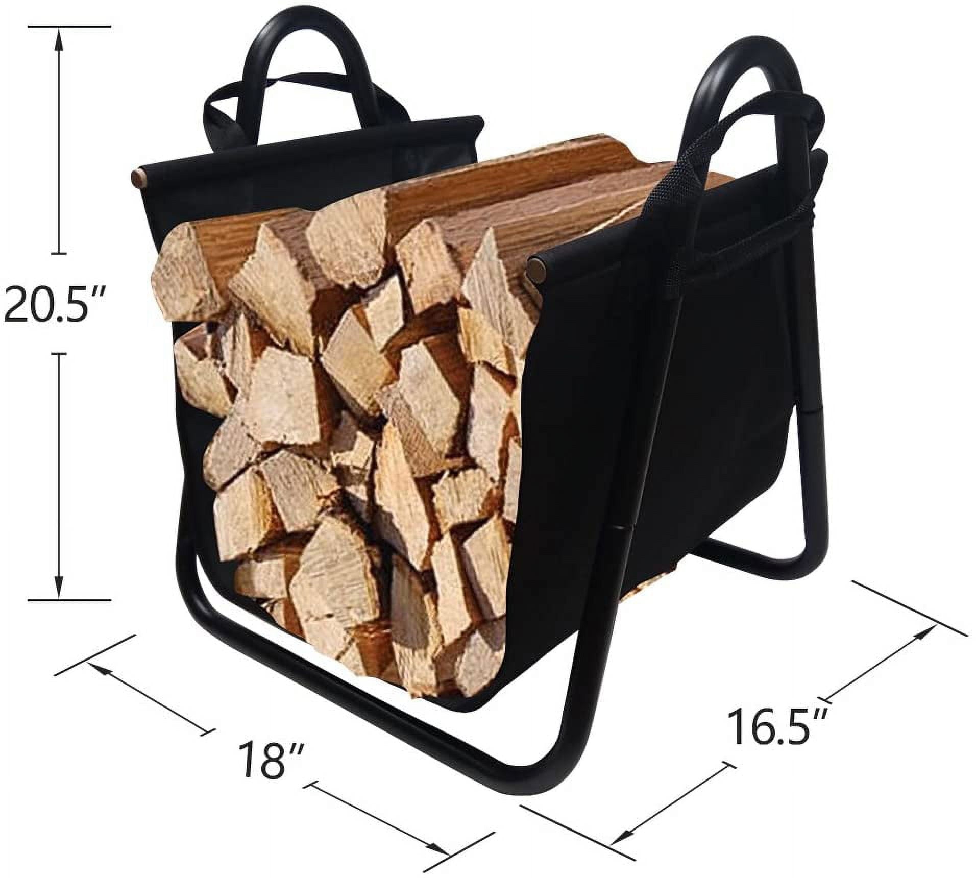 Amagabeli Fireplace Log Holder with Canvas Firewood Rack Indoor Tote Carrier Metal Wood Rack Black Firewood Holders Storage Heavy Duty Logs Stacker Basket with Handles Kindling Large Stove Accessories