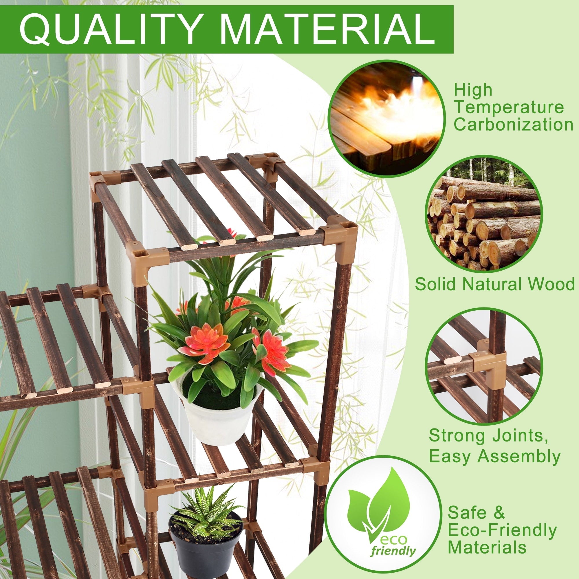 LotFancy Large Plant Stand Indoor Outdoor, 3 Tiers 11 Potted Wood Tall Plant Shelf