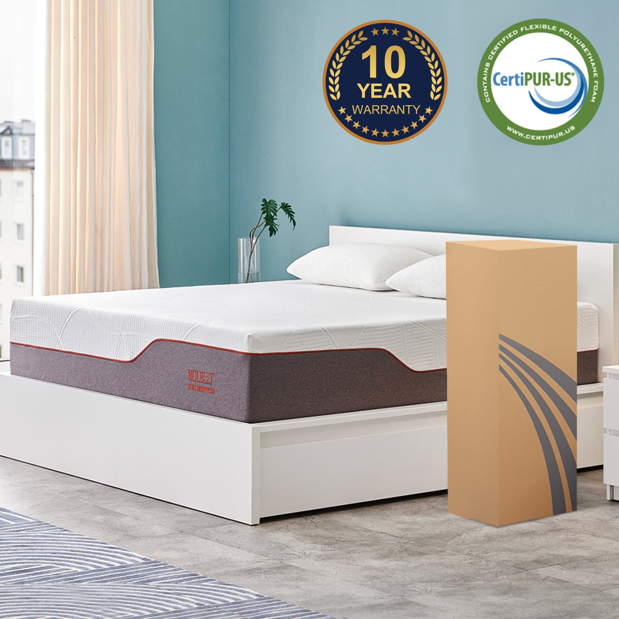 10 inch Medium Gel Memory Foam Mattress in a Box,Cooling Queen Mattress