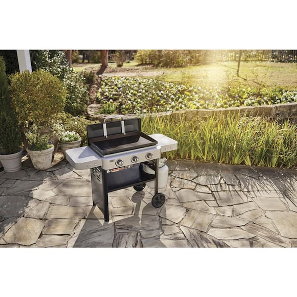3 Burner Propane Gas Grill 28 in. Flat Top Griddle in Black