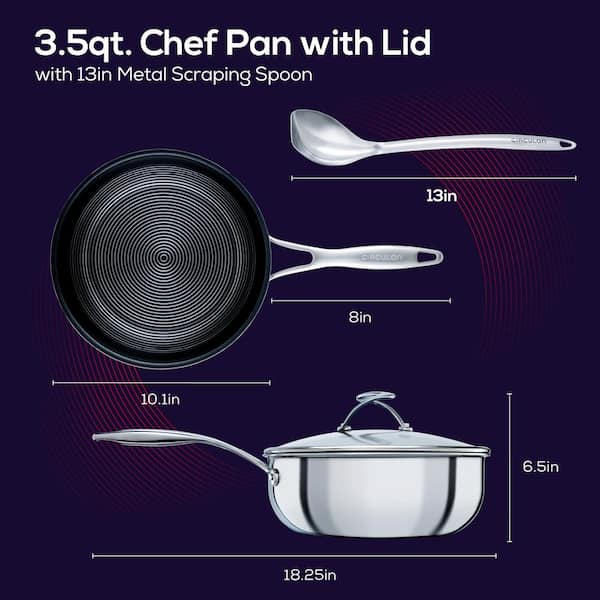 Clad 3-Piece Stainless Steel Chef Pan Silver with lid