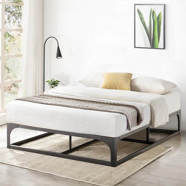 Ace of Base 12 in. Black King Hinged Metal Platform Bed Heavy Duty Steel Slats