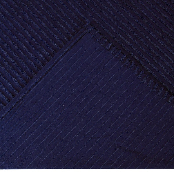 Julian Collection in Solid Stripes Design Navy Queen 100% Cotton Tufted Chenille Bedspread