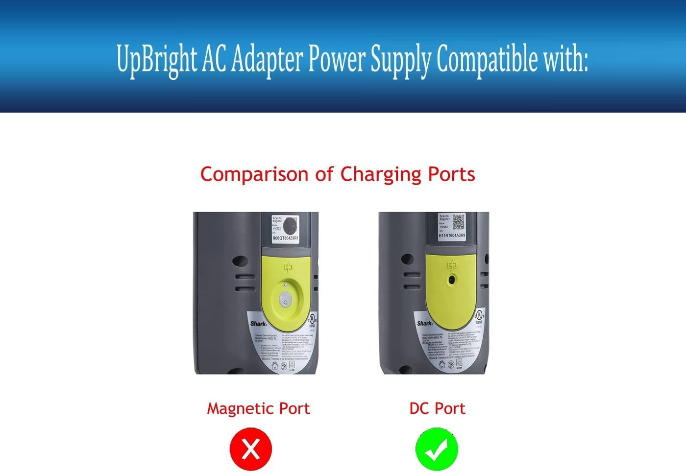 UpBright 13.3V AC/DC Adapter Compatible with Shark VM190 26 VM19026 10.8V 10.8VDC Li-ion Battery VACMOP Cordless Hard Floor System Vacuum Mop Hand Vac Cleaner 13.3VDC 0.75A Power Supply Cord Charger