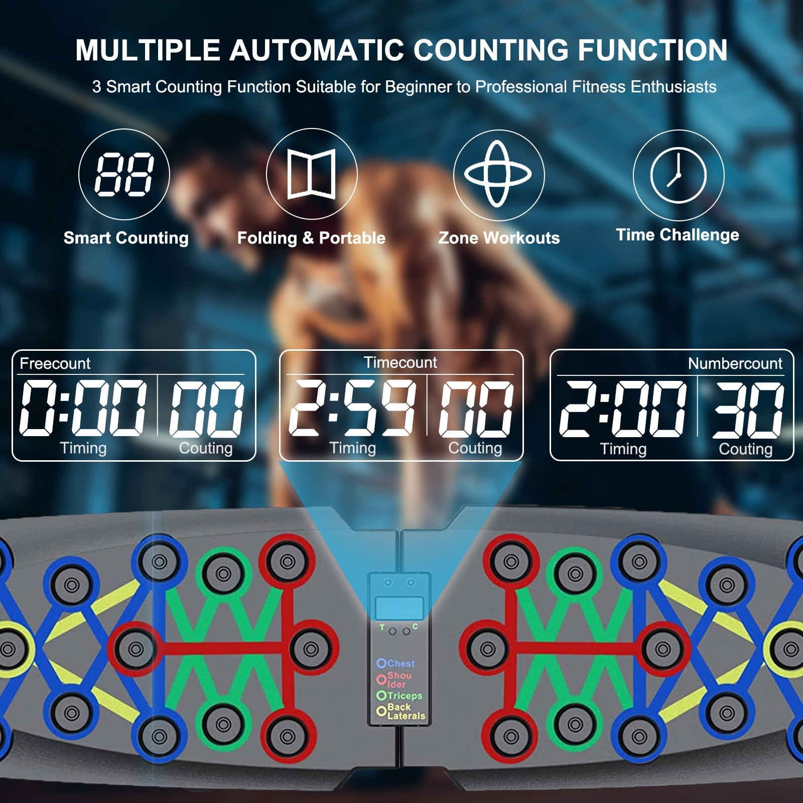 Push up Board, Portable Push up Bar with Auto Timing & Counting, Home Workout Equipment Push up Board for Men and Women with Resistance Bands, Strength Train Chest Tricep Back Workout