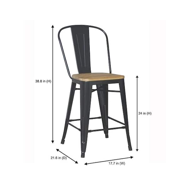 Finwick Black Metal Backed Counter Stool with Natural Wood Seat (Set of 2)