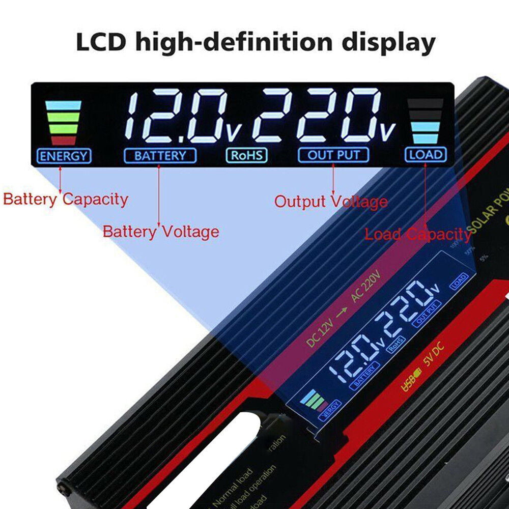 JLLOM 3000W/4000W Car Power Inverter DC 12V To AC 110V Pure Sine Wave Solar Converter LCD
