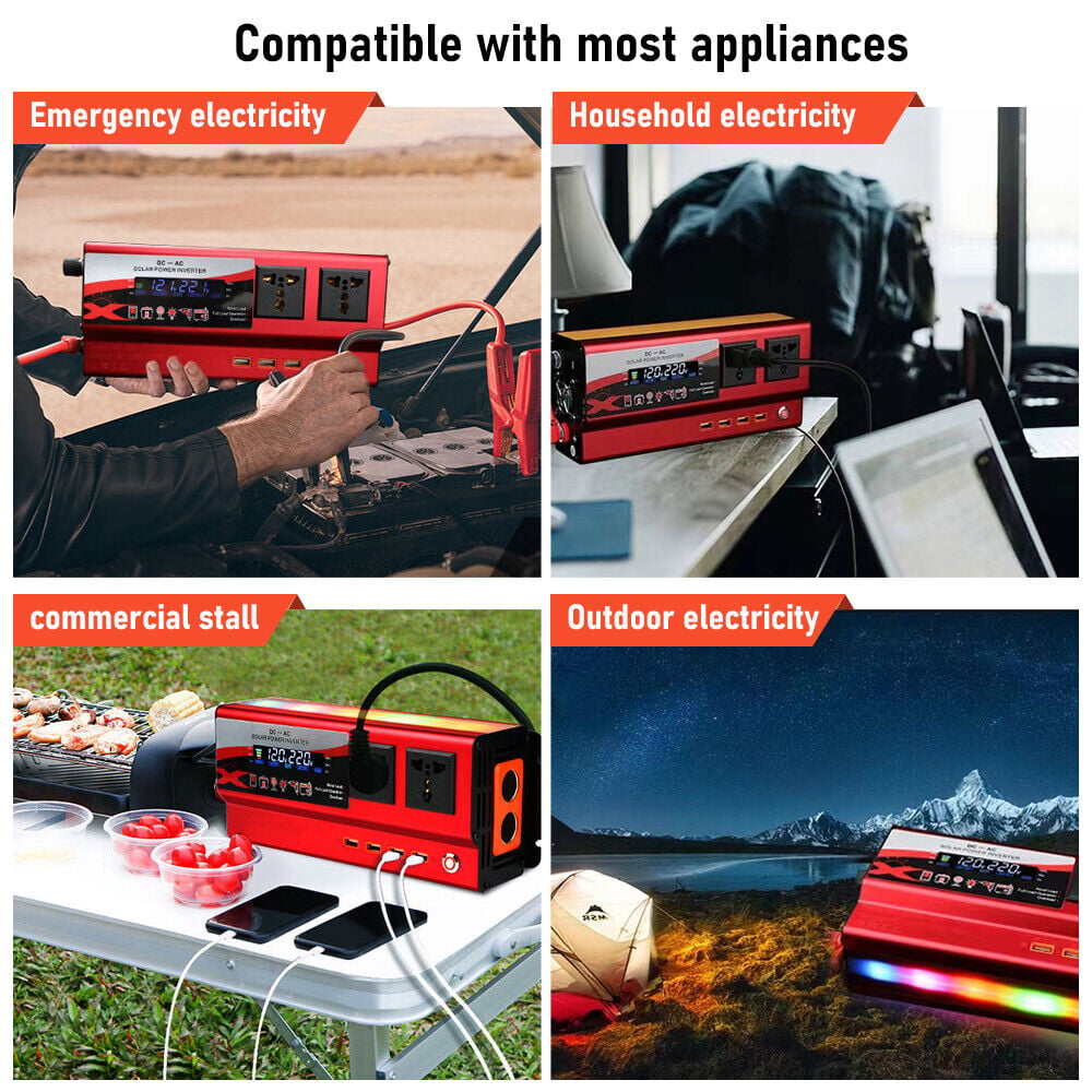 MDHAND 3000/4000/6000W Vehicle Car Power Inverter DC 12V to AC 110V Converter Modified Sine Wave,4 USB Outlets RV Solar Converter LED