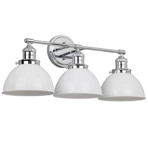 Savannah 26 in. W. 3-Light Polished Chrome Vanity Light with Satin White Shades
