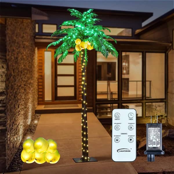 9 ft. Green Pre-Lit LED Palm Artificial Christmas Tree with Leaves and 368 LED Lights