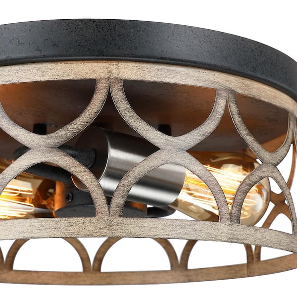 12 in. 2-Light Bronze and Wood Tone Flush Mount Ceiling Light