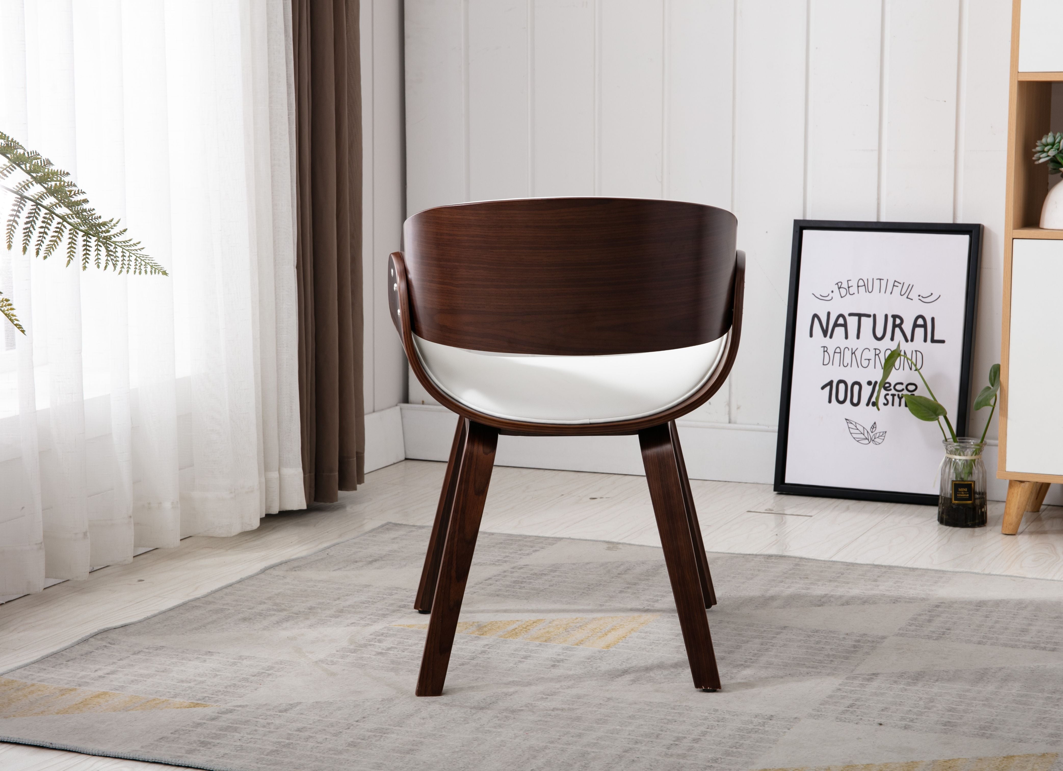 Vanity Art Mid-Century Style Butterfly Dining Chair and Walnut Wood Finish (White)