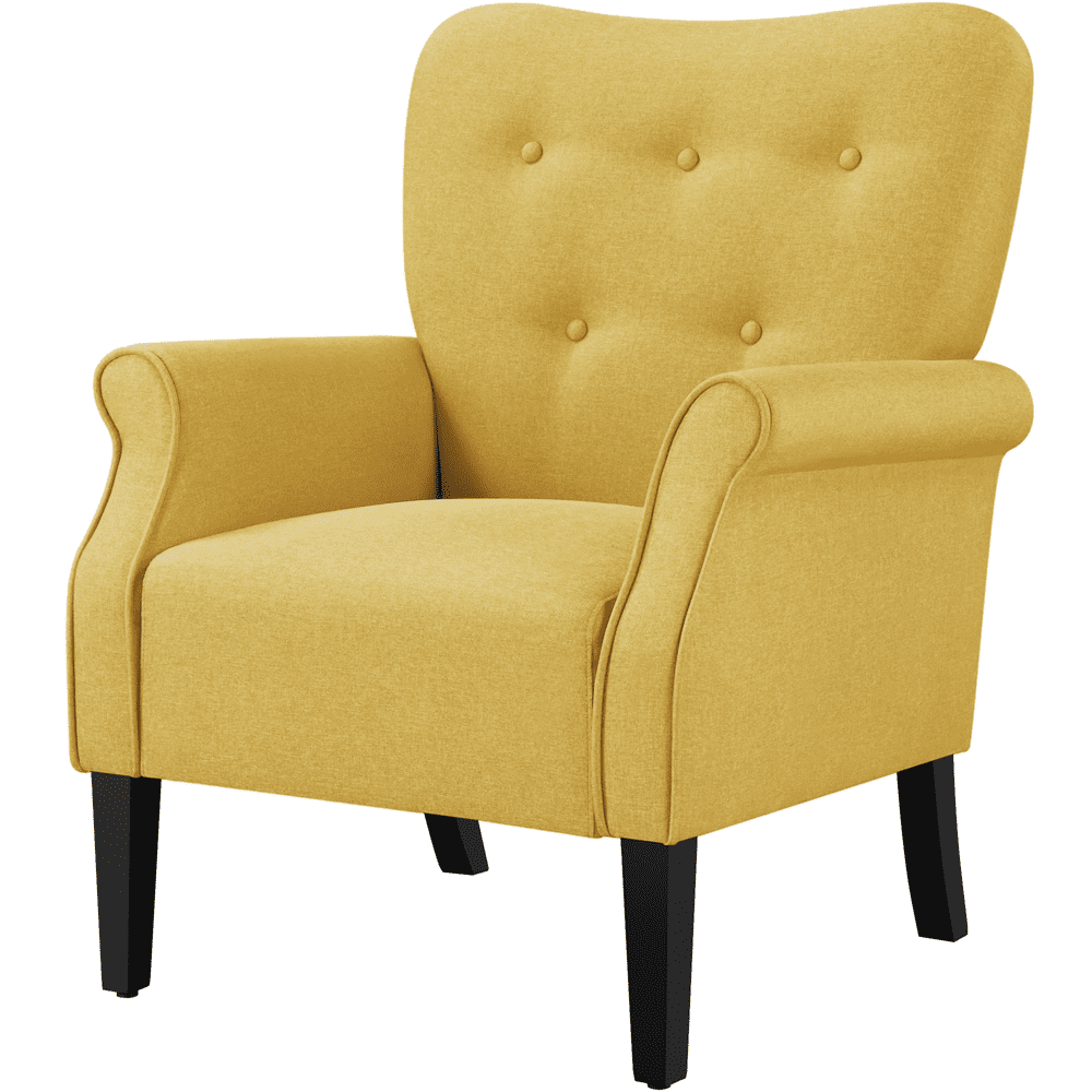 Topeakmart Modern Upholstered Accent Chair Roll Arm Single Sofa with Wooden Leg, Yellow
