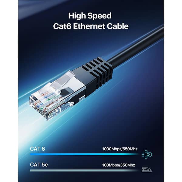 100 ft. Cat 6 UTP Ethernet Cable, 26AWG RJ45,550MHz Ethernet Cable, 1Gbps Transfer Speed, Black
