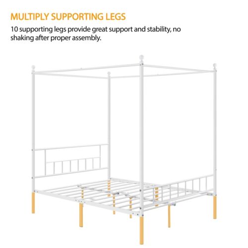 Metal Canopy Bed Frame With Headboard/Foot<wbr/>board Four-poster Bed Twin/Full/Quee<wbr/>n