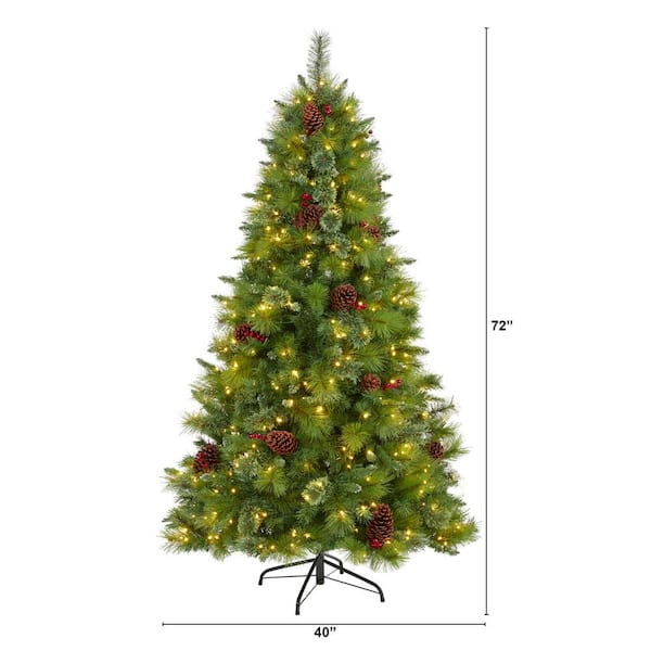 6 ft. Pre-Lit Montana Mixed Pine Artificial Christmas Tree with Pine Cones, Berries and 350 Clear LED Lights