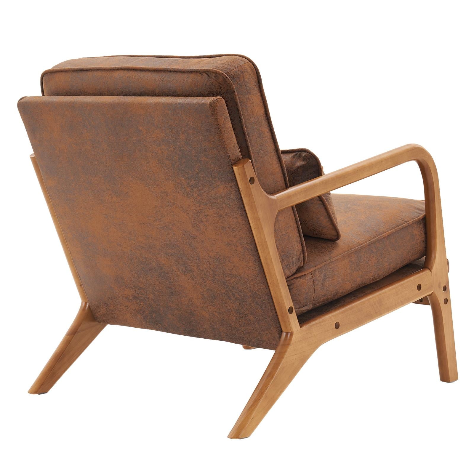 UBesGoo Modern Wood Club Chair Bronzing Cloth Fabric Upholstered Reading Accent Chair with Solid Wood Frame Brown