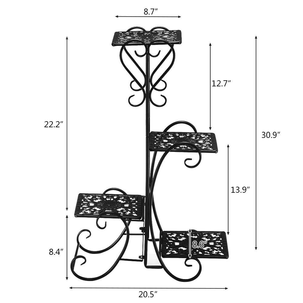 Ktaxon 4-Tier Plant Stand Flower Pattern Square Plate Garden Display Holder Home & Garden,Black