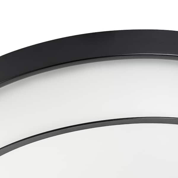 13 in. 2-Light Industrial Black Flush Mount Farmhouse Close to Ceiling Light Fixture with White Glass Shade